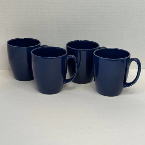 CORELLE Coordinate Stoneware Royal Deep Blue coffee Mugs set of 4 CLEAN/VINTAGE - Picture 3 of 16